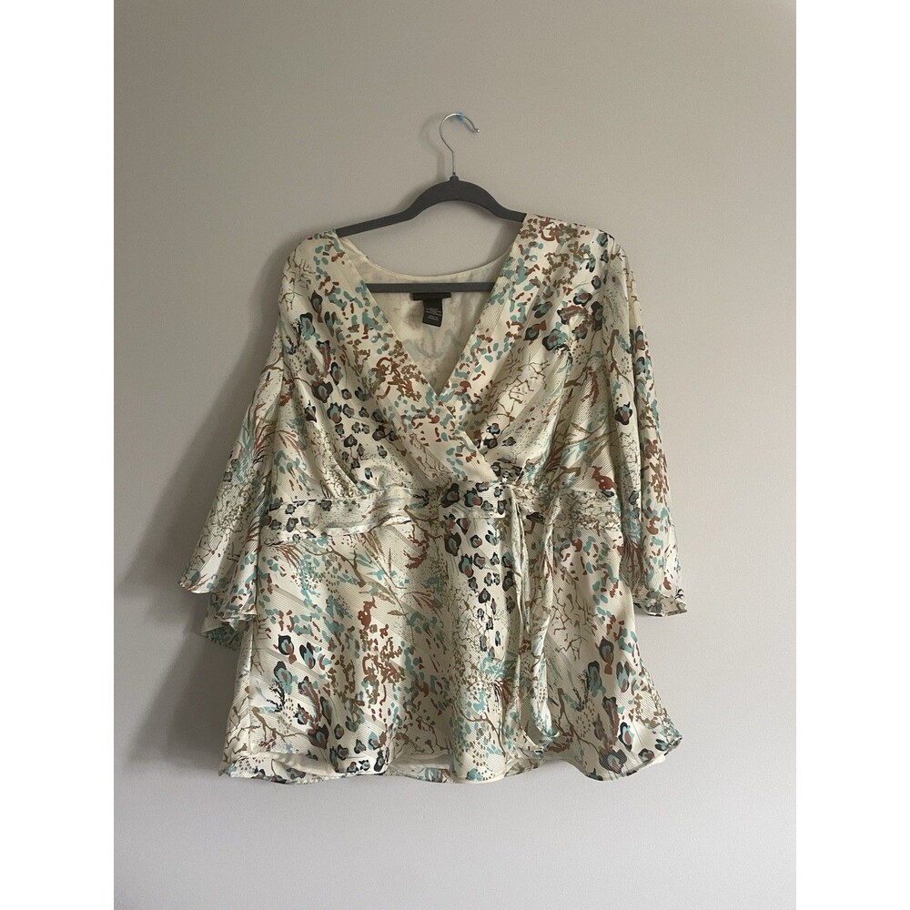 Y2K Style Lane Bryant Plus Sz 18/20 Side Tie Wrap V~ Neck Bell Sleeve Side Zip